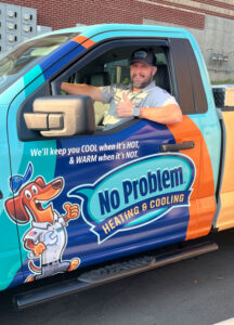 friendly tech, branded truck